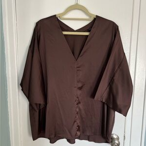 BR Factory Satin Dolman Sleeve Blouse - size XL BROWN